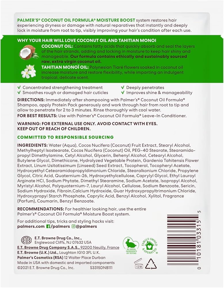Palmer's Kokosnootolie Diep Conditionerende Proteïne Pack 60g